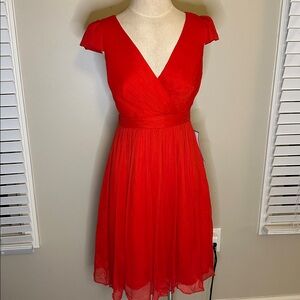 J Crew Christmas Red  V-Neck Dress with cap sleeves